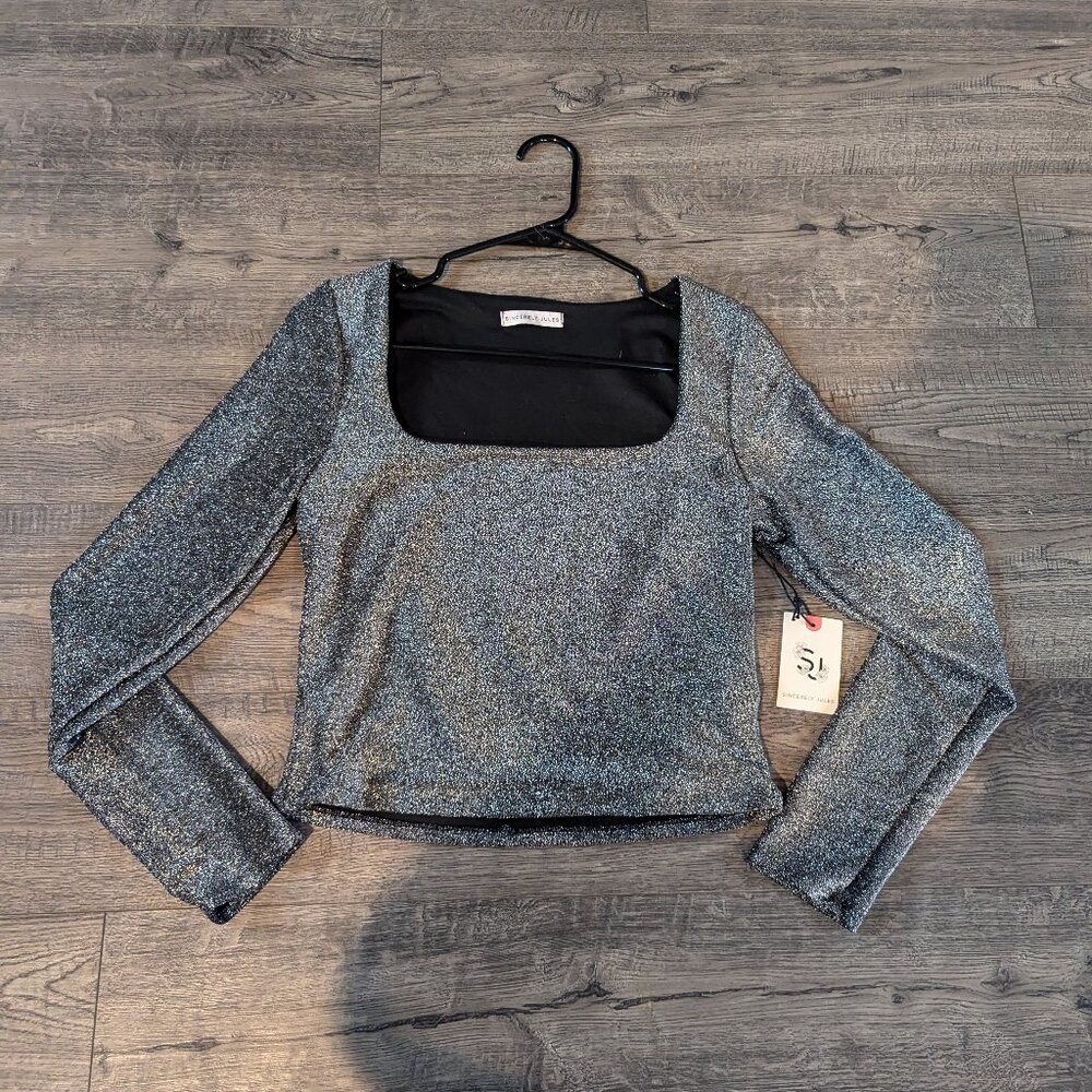 Black long sleeve crop top, with Silver sparkles
